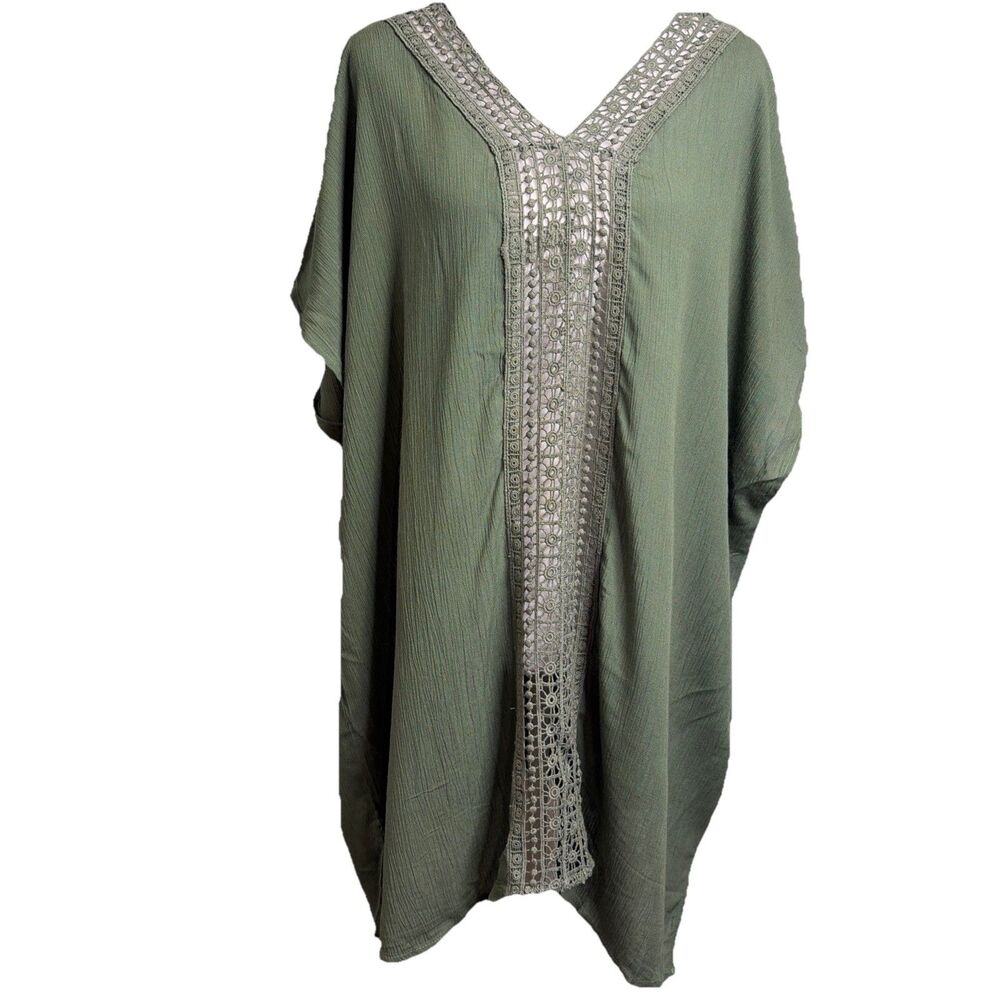 NWT Lagaci Got You Covered Swim Cover Up Green Crochet Lace Caftan Size S $58